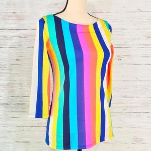 NEW Lilly Pulitzer Rainbow Stripe Waverly Top  Women's XS  Orig $68 Boat Neck